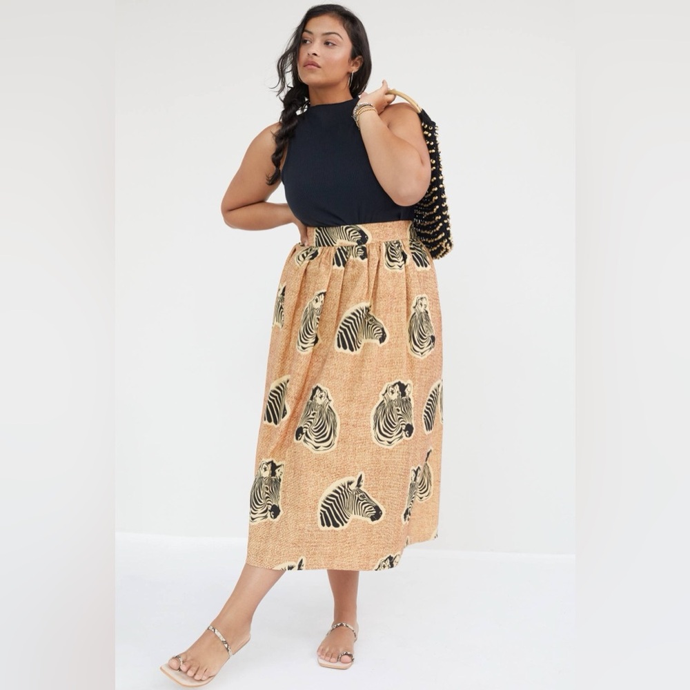 Anthropologie SIKA Zebra Print A-line Midi Skirt